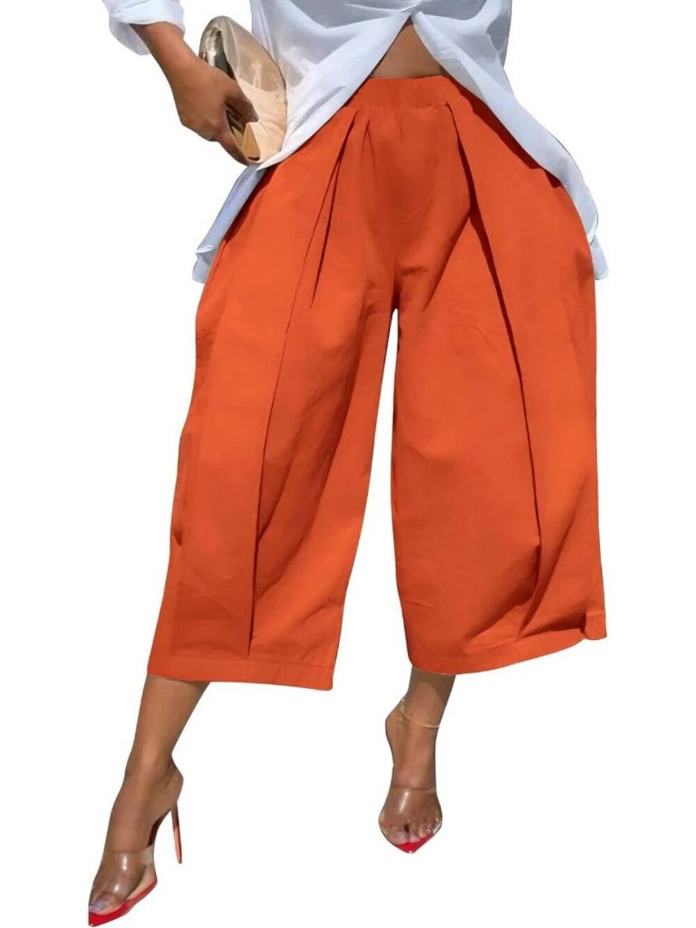 High-Waisted Wide Leg Cropped Pants for Women | Loose Fit Ankle Palazzo Trousers